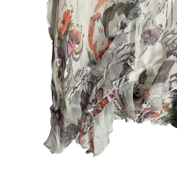 Vintage True Meaning Ivory Silk Floral Printed Ruffled Asymmetric Skirt Size 10 - Picture 5 of 10